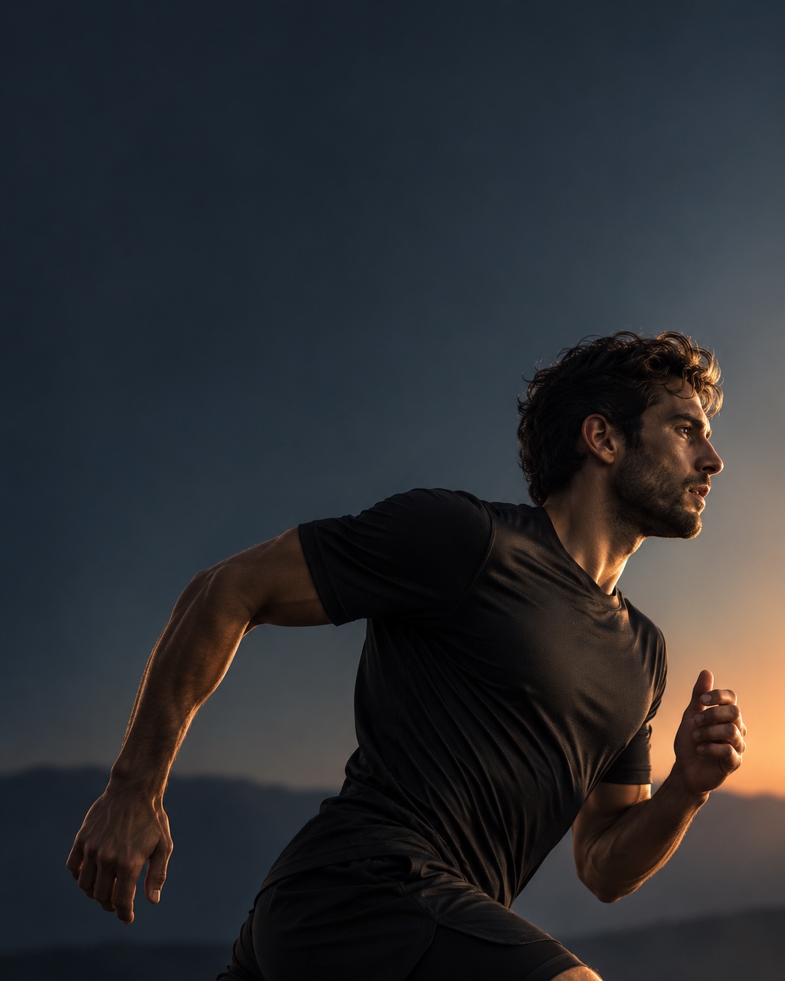 Male athlete running at dusk for peak performance